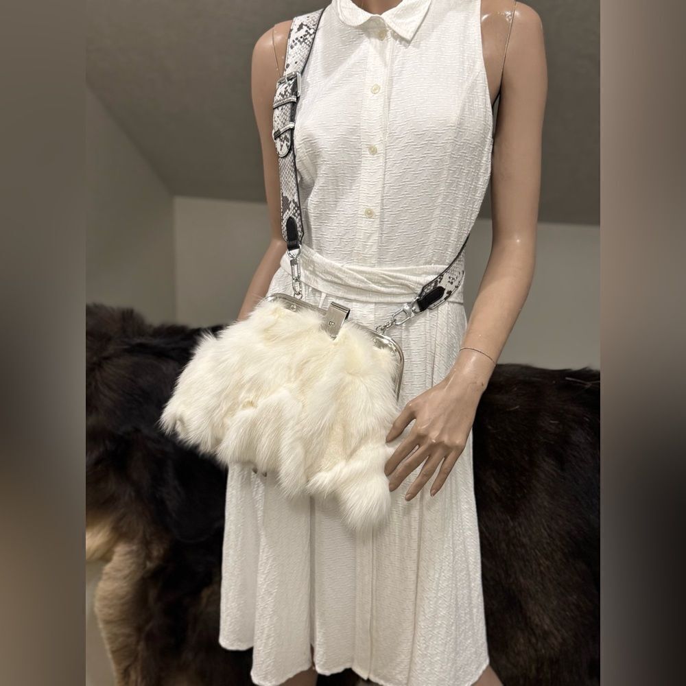 Unique Real Fox Fur Handmade Rivet Metal Frame Push Lock Shoulder Bag/Crossbody - Picture 14 of 16